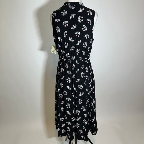 NWT Anne Klein Black Pink Floral Sleeveless Midi Dress Pockets Womens Size 10 - Picture 5 of 11